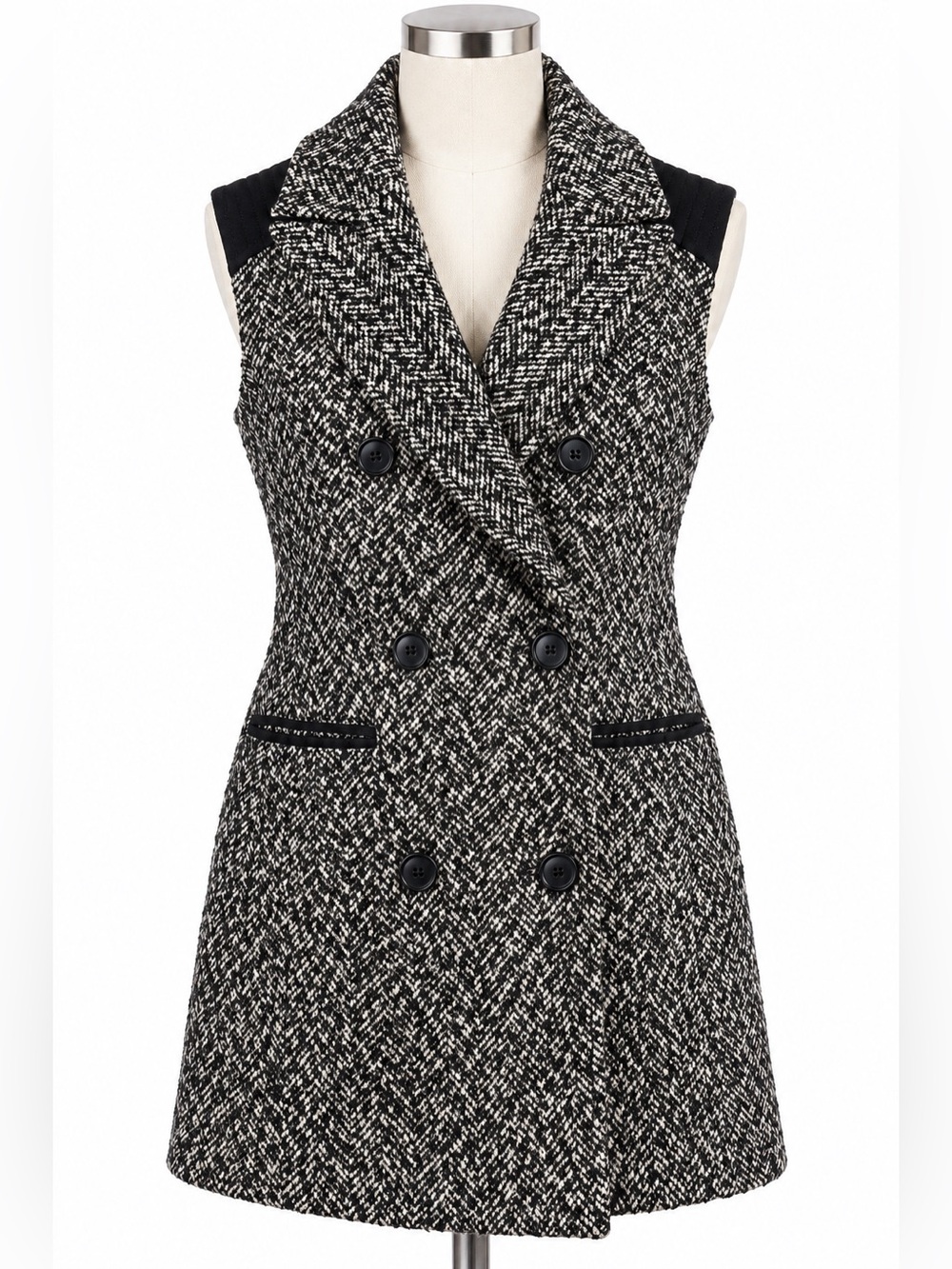 BCBGMAXAZRIA Black & Cream Tweed Long Vest XS